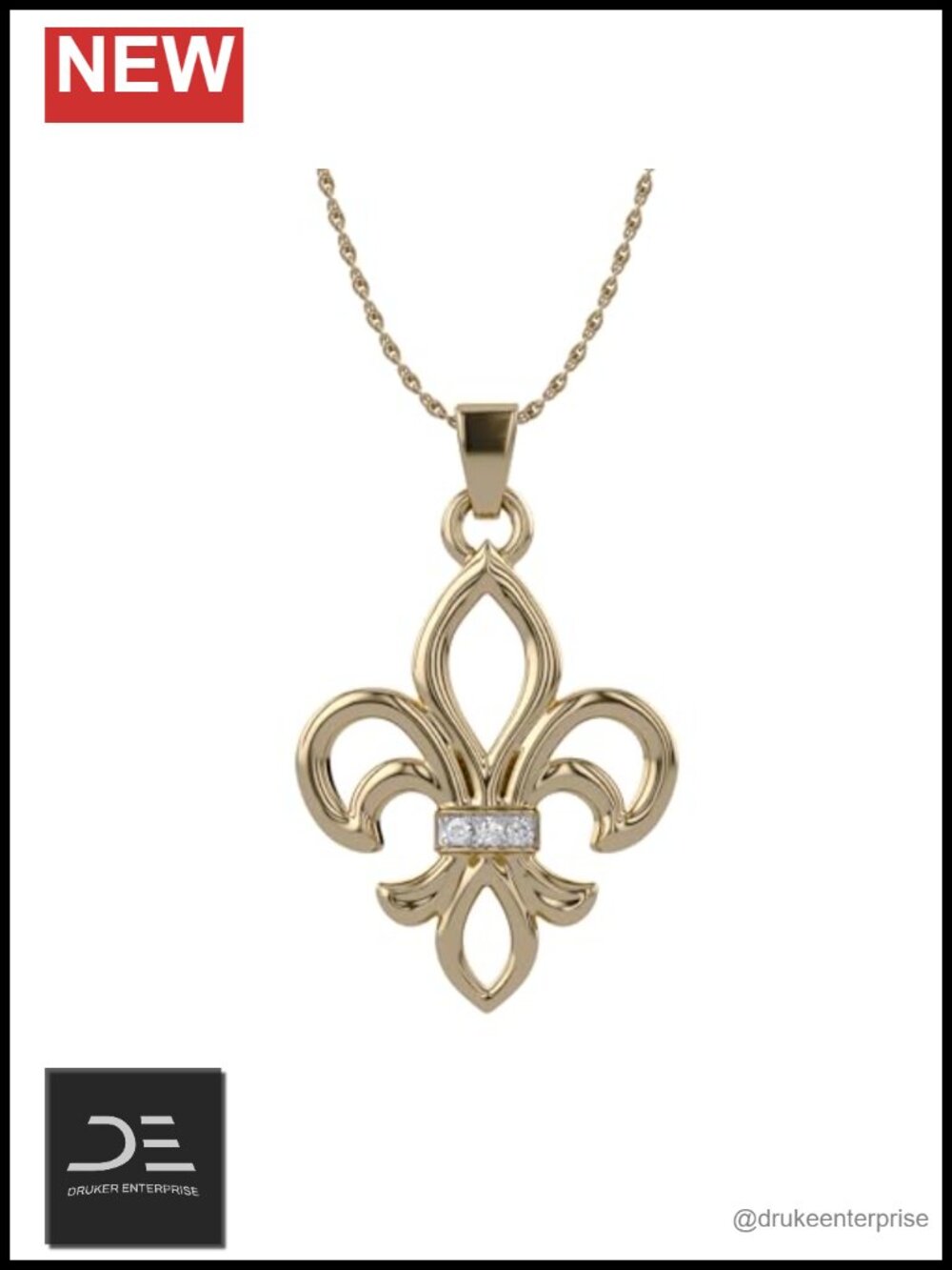 14K Yellow Gold Over Silver Fleur-De-Lis Pendant CZ Necklace
